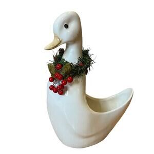 RARE VTG McCoy Ltd Christmas Duck White Planter 1985 Limited Holiday Line 11.5"